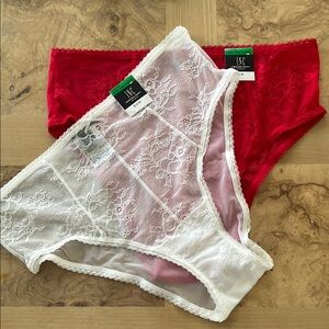 2 pc INC International Concepts Women's Red and White Lace Panties